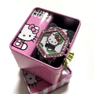Hello Kitty Sanrio Digital Watch in Gift Tin Box Pink Rhinestone LCD Display NWT